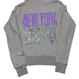 Pink Zip Sweater Women's XS Gray Sequins New York Y2K Casual Lounge